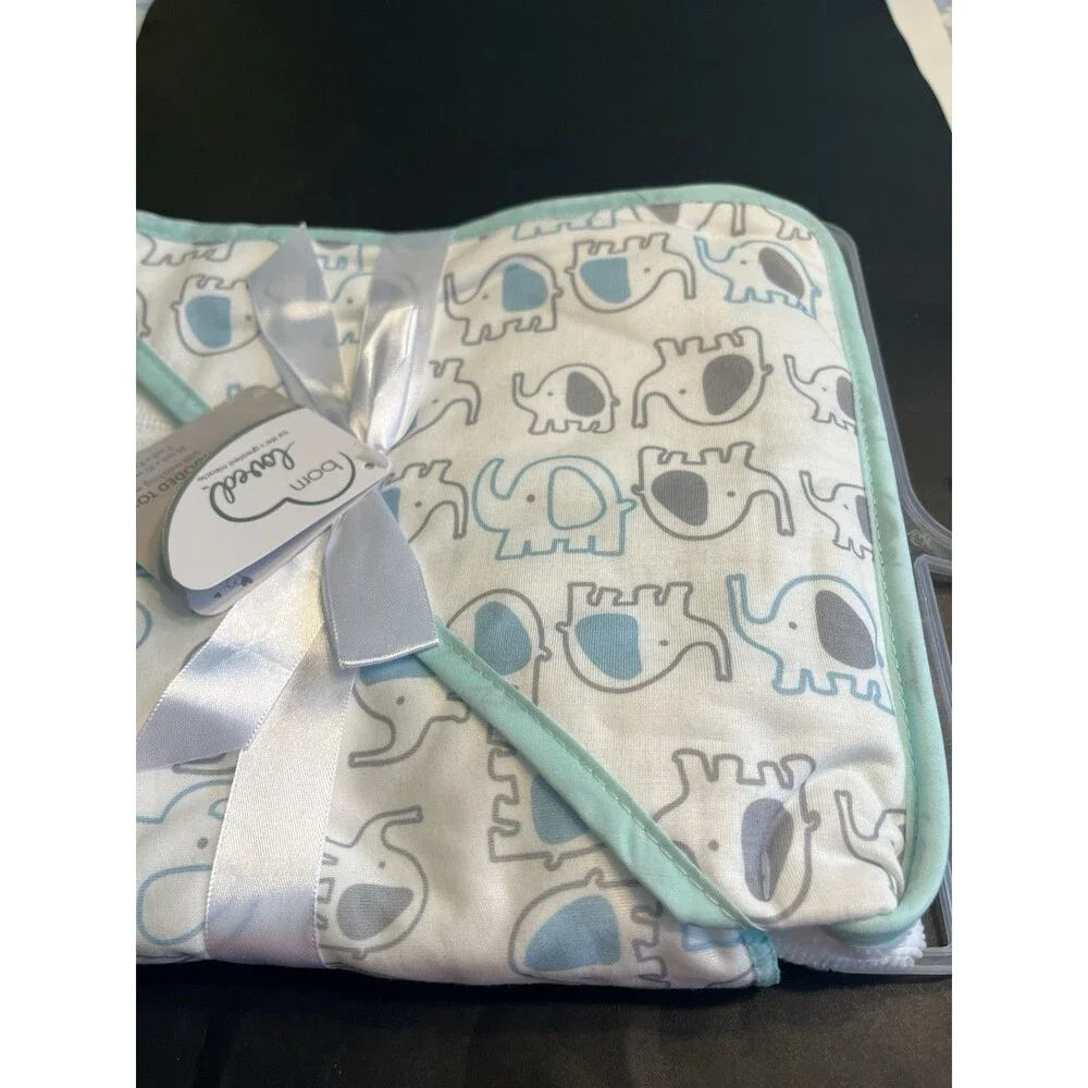 2pc New Born Loved Elephant Hooded Baby Bath Towel Washcloth Set Shower Gift